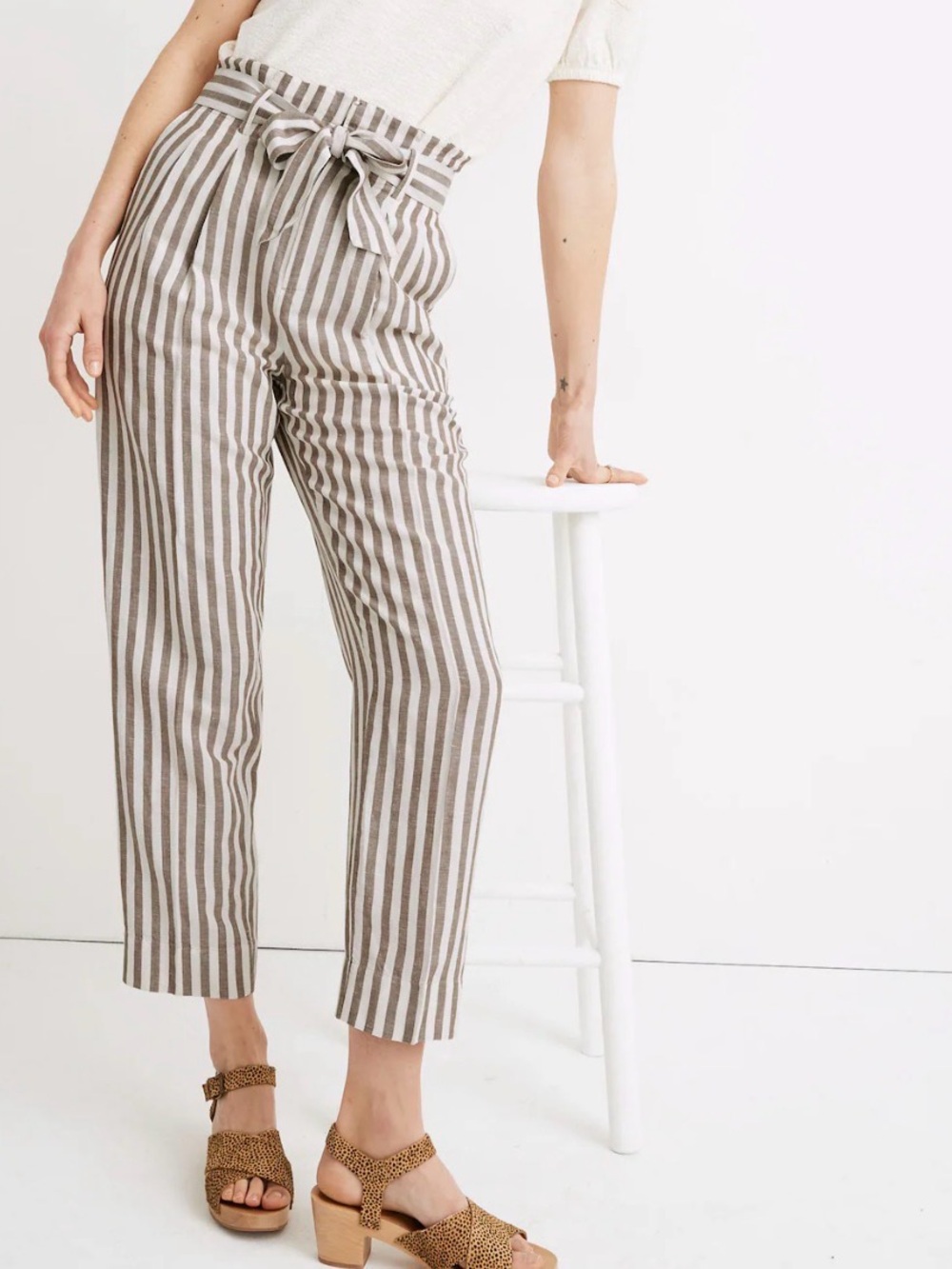 Madewell Striped Linen-Blend Paperbag Pants - Size 2